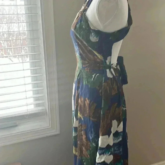[S]Vintage BOA France Cross Shoulder Belt Open Back Floral Print  Mid Dress - Picture 4 of 16